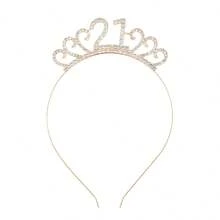 歐美風格時尚生日頭飾頭帶,帶有數字(18、21、30、40)、皇冠和水鑽裝飾,非常適合新娘派對、宴會和女士