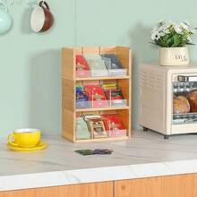 Bamboo Tea Bag Organizer Storage Box 3 Tier Stackable Tea Bag Holder Tea Caddy Box Containers Tea Packet Rack Teabag Shelf for Office Kitchen Cabinet Pantry - Yellow - View 2