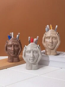 1 件裝 Diy 手握頭思考人物藝術面部雕塑筆筒娃娃總部裝飾雕像家居裝飾 - 棕色 - 查看 8