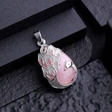 1pc Creative Alloy Energy Stone & Floral Pattern Pendant Necklace Accessory, Western Style - White crystal - View 14
