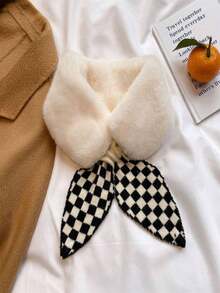 1入女士格紋圖案羊毛短交叉圍巾,甜美可愛,時尚百搭,適用於秋冬季和日常保暖服裝