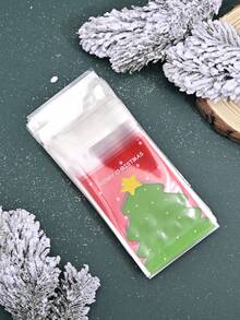 100入組聖誕卡通印刷自粘袋,有樹、字母印刷,適用於珠寶、耳環、項鍊、小物品儲存、生日、節日、婚禮、家用、食品包裝 - 彩色 - 查看 2