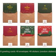 6pcs Christmas Greeting Cards Set With Envelopes, Creative Handmade Diy Cartoon Birthday Blessing Mini Thank You Cards Message Cards - Multicolor - View 1
