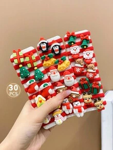 30 件/套 可爱卡通圣诞女孩发圈 - 彩色 - 查看 5
