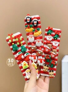 30 件/套 可爱卡通圣诞女孩发圈 - 彩色 - 查看 1