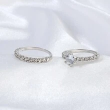 1雙歐美風格二合一水鑽鑲嵌圓環合適的適用於新娘婚禮 - 銀色 - 查看 3