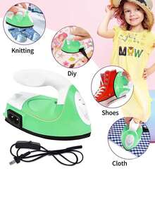 Mini Plancha de Mano para Prendas de Vestir, Plancha electrónica portátil Antiadherente para Manualidades y Manualidades con Enchufe - Rosa - Ver 4