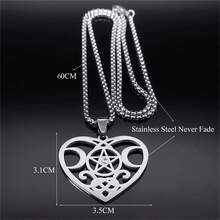 三重月亮女神愛心吊墜項鍊不銹鋼水晶五角星項鍊異教首飾 - 金色 - 查看 3