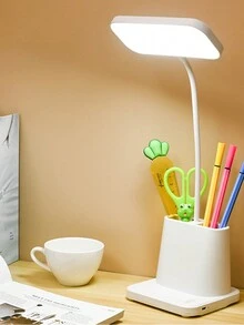1pc Rechargeable Adjustable 3-Level Brightness Touch Control Led Table Desk Lamp For Eye Protection, Learning, Reading, With Pen Holder, Stationery Organizer And Phone Stand - White - View 8