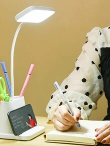 1pc Rechargeable Adjustable 3-Level Brightness Touch Control Led Table Desk Lamp For Eye Protection, Learning, Reading, With Pen Holder, Stationery Organizer And Phone Stand - White - View 2