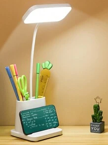 1pc Rechargeable Adjustable 3-Level Brightness Touch Control Led Table Desk Lamp For Eye Protection, Learning, Reading, With Pen Holder, Stationery Organizer And Phone Stand - White - View 1