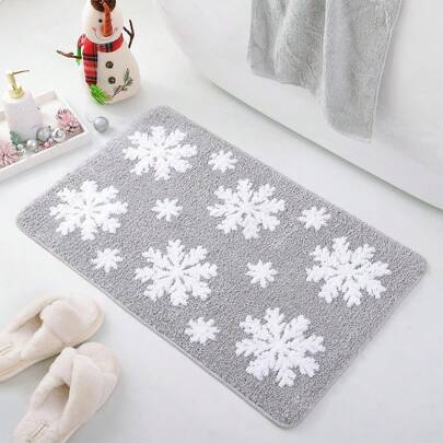  DeramHy Home 1 件圣诞灰色雪花浴室垫适用于浴室 - 可爱吸水可洗浴室地毯带防滑背衬 - 有趣的雪花浴室垫适用于圣诞节装饰家居浴室装饰地毯户外地毯门垫秋季装饰浴室配件返校入口装饰