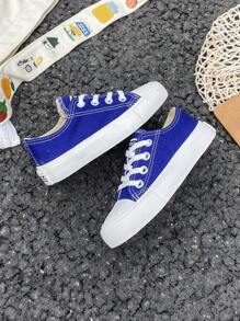 Zapatillas deportivas para niños de media altura de lona, estilo coreano, diseño simple y elegante, primavera/otoño, baja de perfil, ocio, con cordones, zapatos clásicos deportivos de lona, versátiles, casuales, deportivos, para monopatín y actividades atléticas, adecuadas para niños