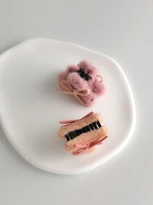 2pcs/set Faux Rabbit Fur Autumn Winter Warm Hair Claws With Bow Decoration - Warm winter colors - View 7