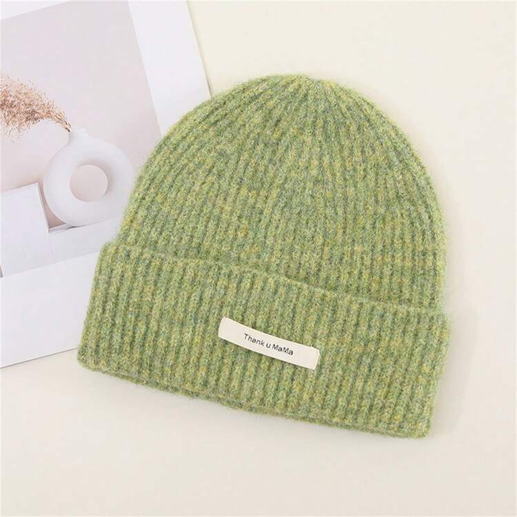 1pc Korean Style Warm Knitted Hat For Teenagers, Students To Keep Warm In Autumn/winter Season, Protecting Ears And Showing Face - Green - View 2