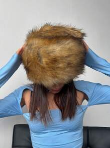 1pc Women's White Plush Warm Beanie Cap, Suitable For Autumn And Winter Vintage