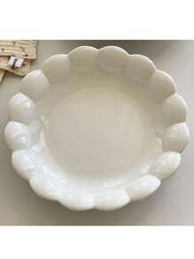 1個創意陶瓷盤,以底部掩釉製成純白色花瓣圖案,適合家庭使用,早餐、甜點、菜、湯、餐具或攝影道具 - 白色 - 查看 9