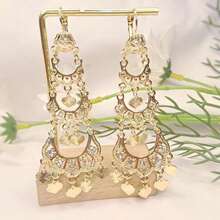 1 對時尚水鑽裝飾長耳環適合女士在婚禮和派對上佩戴 - 長耳環 - 查看 1