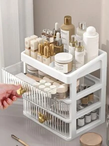 1pc 2/3/4/5 Tiers Cosmetic Display Stand, Tabletop Makeup Organizer, Drawer Type Office Desk Storage Box, Stationery Sorting Box - White - View 4