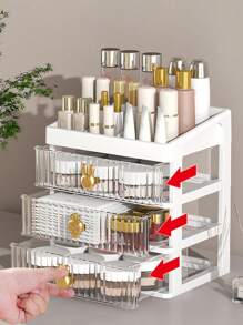 1pc 2/3/4/5 Tiers Cosmetic Display Stand, Tabletop Makeup Organizer, Drawer Type Office Desk Storage Box, Stationery Sorting Box - White - View 3
