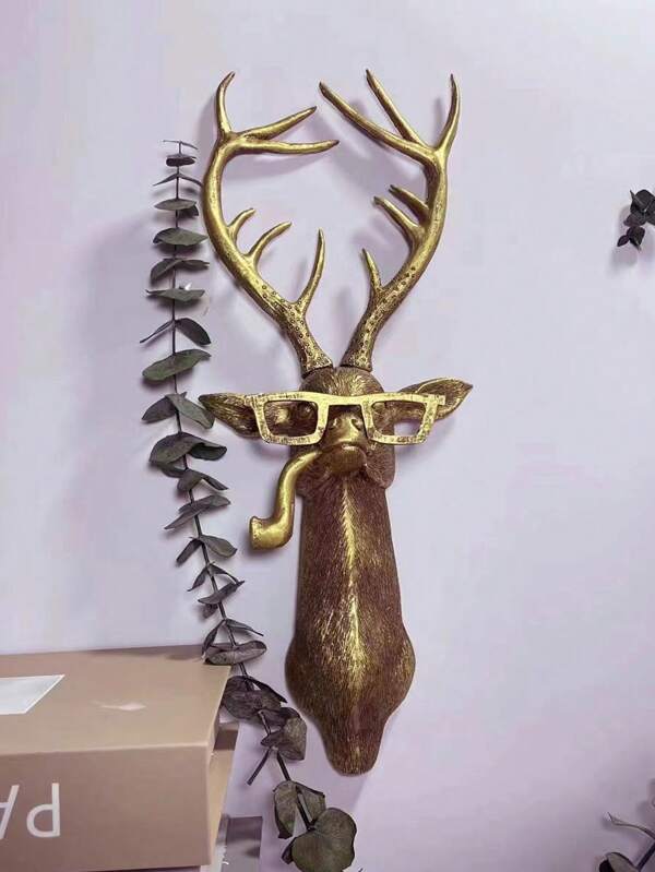 1pc Antique Bronze Biochemical Deer Hanging Ornament For Indoor Decor, Living Room, Fireplace And Crafts Wall Decor Best Gifts Birthday