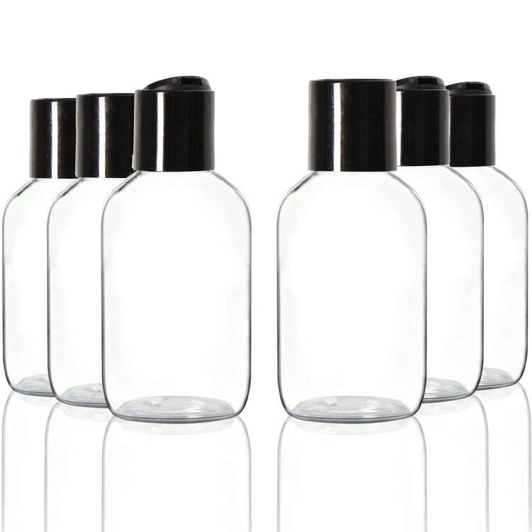 Youngever 12 Pack 4 Ounce Empty Squeeze Containers with Disc Cap, Plastic Bottles with Disc Top Flip Cap, Refillable Cosmetic Bottles, Squeeze Containers (Black Cap) - transparent - View 1