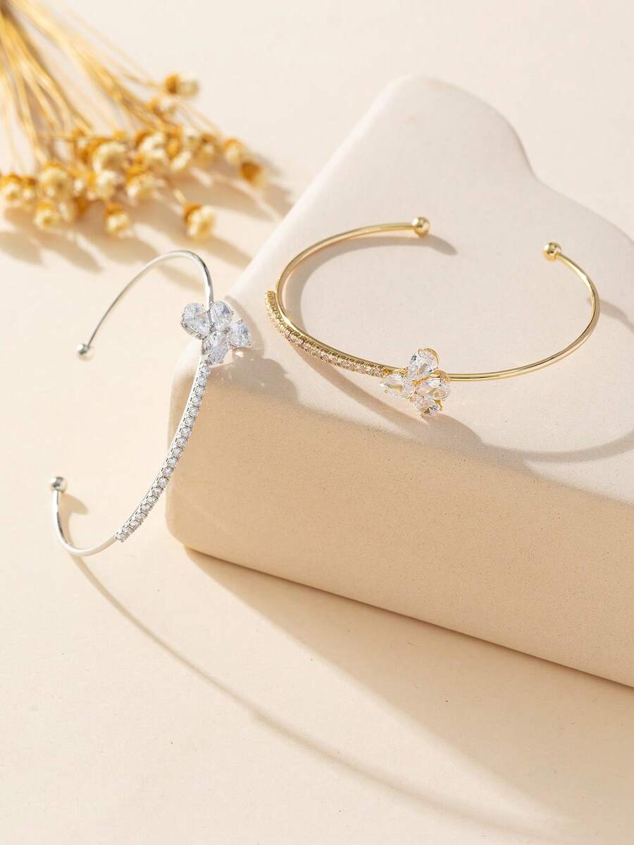 1入時尚高端立體切割氧化鋯開口手鐲,適合日常佩戴 - 手鐲 - 查看 1