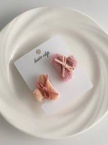 2pcs/set Faux Rabbit Fur Autumn Winter Warm Hair Claws With Bow Decoration - Warm winter colors - View 1