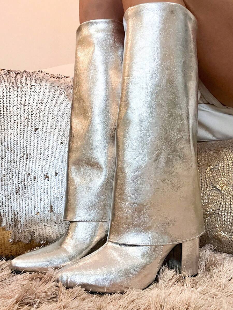 LONG BOOT WITH DOUBLE METALLIC LAYER - Silver - View 1