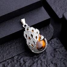 1pc Creative Alloy Energy Stone & Floral Pattern Pendant Necklace Accessory, Western Style - White crystal - View 16