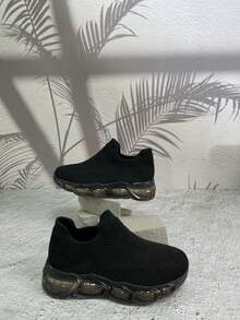 2024新款兒童氣墊襪鞋,中性款式,時尚休閒跑鞋,適用於大人和小孩一起穿著 - 黑色 - 查看 15