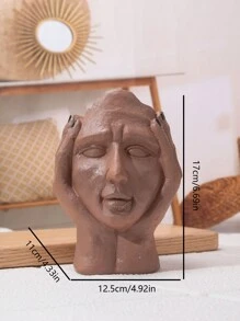 1 件裝 Diy 手握頭思考人物藝術面部雕塑筆筒娃娃總部裝飾雕像家居裝飾 - 棕色 - 查看 2