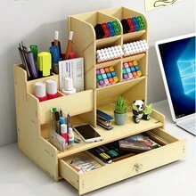 1 件多功能大容量桌面 Diy 筆架收納盒適用於辦公和文具、學生書桌收納盒 - 米色 - 查看 3