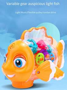 1盒兒童電動透明齒輪魚帶燈光音樂多向行走搖擺玩具 - 橘色 - 查看 2