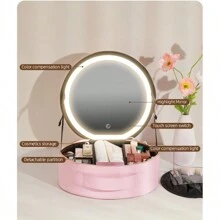Estuche De Maquillaje De Viaje De Fábrica Con Espejo De Luz Led, Estuche De Maquillaje Con Espejo Extraíble, Bolsa De Cosméticos - Rosa - Ver 2