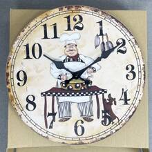 復古木質牆掛鐘,有趣廚師與狗圖案,靜音電池驅動圓形裝飾牆鐘,適用於房間、廚房、餐廳、美食節慶裝飾,送給主廚最佳禮物 10寸、12寸、14寸、16寸(不含電池) - 多色MDF055 - 查看 7