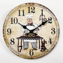 復古木質牆掛鐘,有趣廚師與狗圖案,靜音電池驅動圓形裝飾牆鐘,適用於房間、廚房、餐廳、美食節慶裝飾,送給主廚最佳禮物 10寸、12寸、14寸、16寸(不含電池) - 多色MDF055 - 查看 1