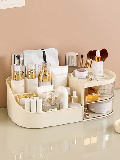 1pc Multicolor Desktop Cosmetic Storage Box With Drawers For Makeup & Skin Care Products, Holder,For Holiday Beach, Bathroom Collection, Bedroom Collection, Large Capacity