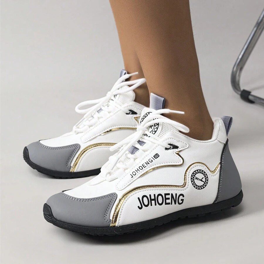 2023年秋冬新款白色酷氣厚底訓練鞋,男女鞋款相同的情侶厚底運動鞋 - 灰色 - 查看 1