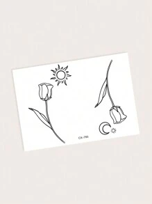 1入組防水臨時紋身貼紙,pvc材質極簡風格郁金香、新月、太陽設計,高雅時尚,適合腕部使用,高端抗汗功能 - 黑色 - 查看 4