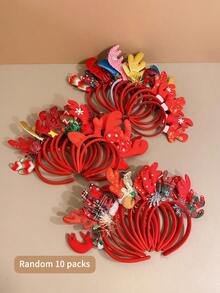 【隨機 10入組聖誕鹿角發帶】可愛卡通髮飾,適用於兒童聖誕節 - 彩色 - 查看 4