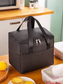 1pc Pink Bubble Pattern Oxford Cloth Waterproof Insulated Lunch Bag For Travel, Picnic, Work, School Cooler Bag Picnic Bag Plaid School Organizer Bags Teacher Storage Bags Classroom Bags Classroom Organizer Bags Woman Lunch Box Bag For Women Ladies School Supplies Stuff Accessories Back To School Supplies Bag For School School Accessories School Stuff - Black - View 1