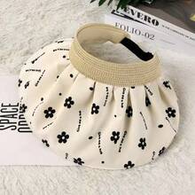 女士花卉貝殼空心大邊沿遮陽帽,可摺疊草帽,適用於夏季、海灘、旅行 - 藍色 - 查看 6