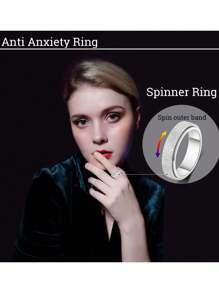 6mm Width Silver-Tone Titanium Steel Sand Blasting Spinning Ring, Perfect For Daily Wear, Relieve Anxiety And Stress - Silver - View 4