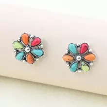 1 对老式擦洗/古董银绿松石小花耳环，适合女士波西米亚西方珠宝节日礼物情人节、妈妈、母亲、母亲节、礼物 - 小花朵耳環 - 查看 15