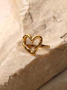 1pc Fashionable Zinc Alloy Hammer Texture Heart Shaped Gold Plating Ring - Yellow Gold - View 2