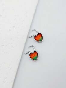 1pair Colorful Cubic Zirconia Heart-shaped Decorated Earrings - Love Model - View 9