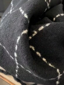 1條女士新時尚格紋披肩配流蘇,適用於冬季戶外保暖 - 黑色 - 查看 4