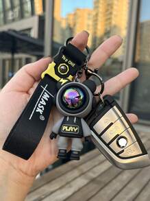 2pcs/set Ladies' Cool Gradient Color Plush Teddy Bear & Lightning Bolt Shaped Keychain, Car Keyring, Fashionable Key Chain Accessory For Couples' Daily Clothing Match - Multicolor - View 3