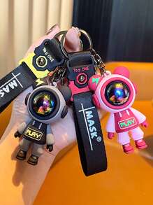 2pcs/set Ladies' Cool Gradient Color Plush Teddy Bear & Lightning Bolt Shaped Keychain, Car Keyring, Fashionable Key Chain Accessory For Couples' Daily Clothing Match - Multicolor - View 1